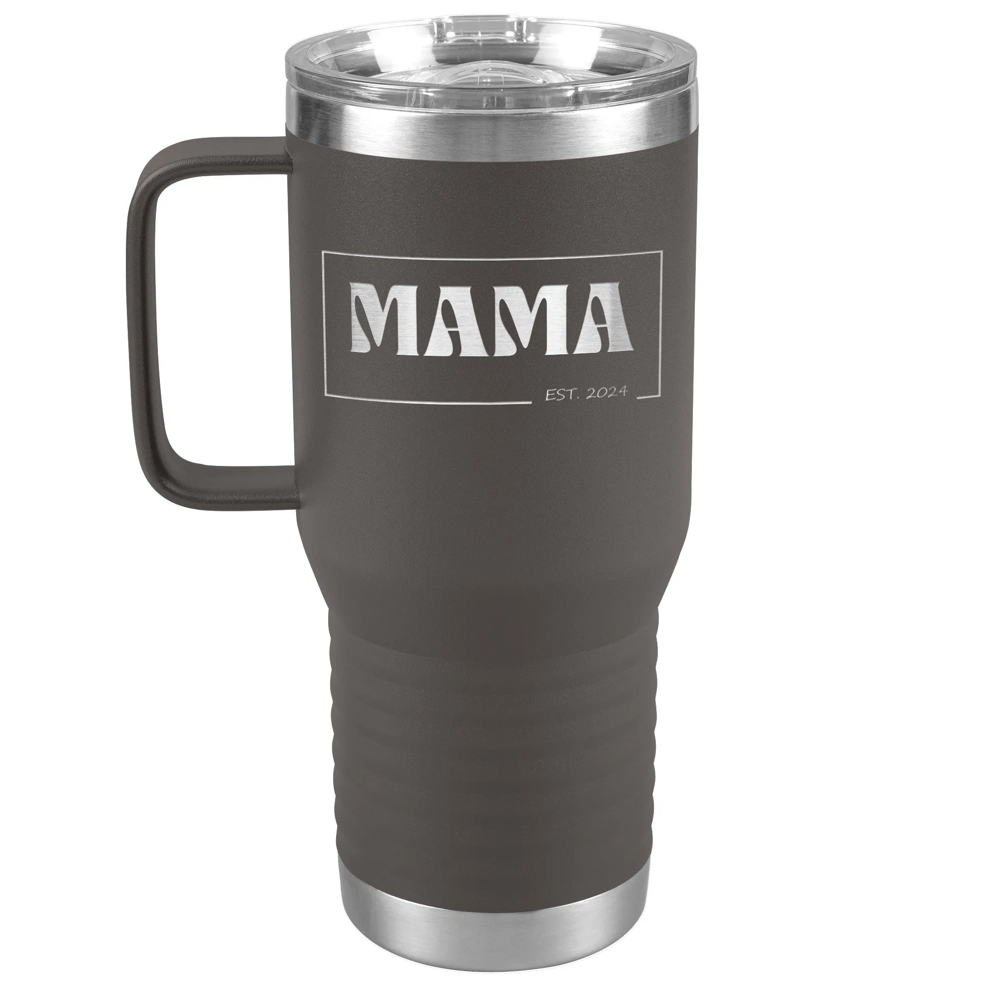 Retro MAMA Personalized Established Year Date Laser Etched 20oz Travel Mug Tumbler with Handle Stainless Steel Vacuum Insulated with Strong Hold Lid