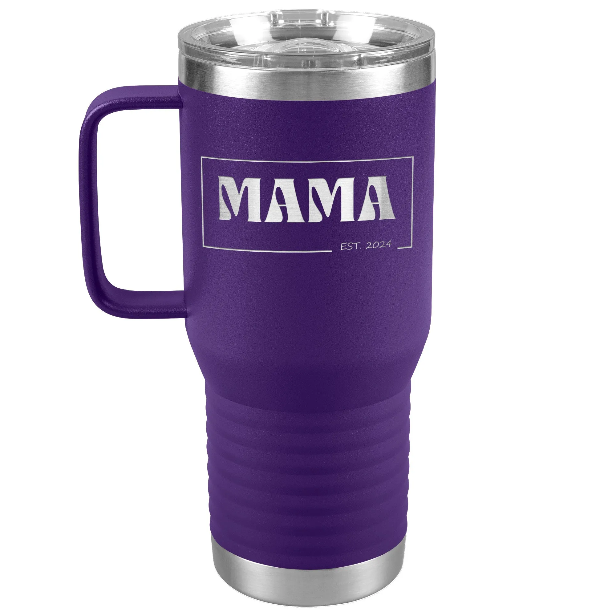 Retro MAMA Personalized Established Year Date Laser Etched 20oz Travel Mug Tumbler with Handle Stainless Steel Vacuum Insulated with Strong Hold Lid