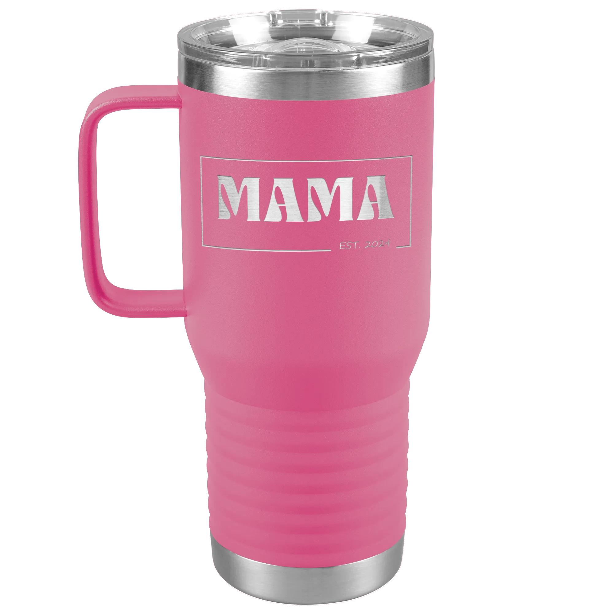 Retro MAMA Personalized Established Year Date Laser Etched 20oz Travel Mug Tumbler with Handle Stainless Steel Vacuum Insulated with Strong Hold Lid