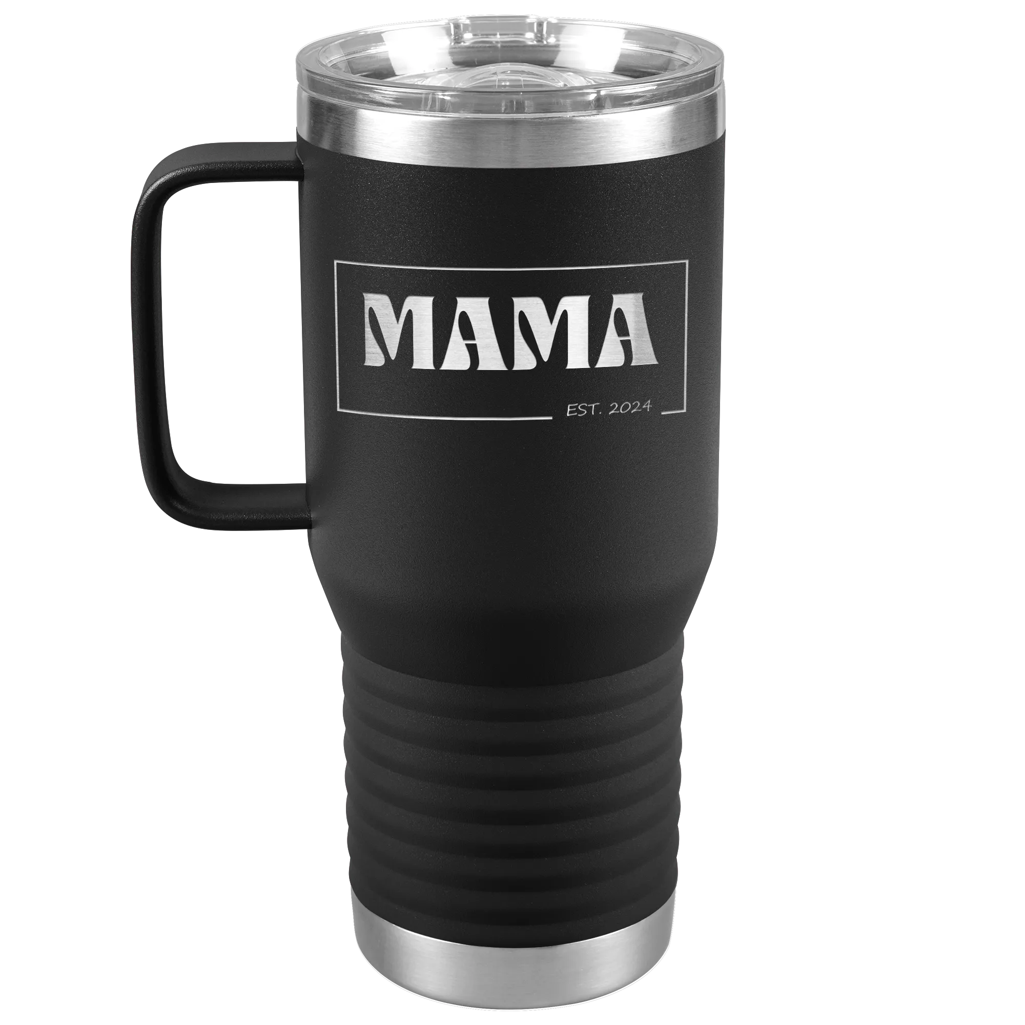 Retro MAMA Personalized Established Year Date Laser Etched 20oz Travel Mug Tumbler with Handle Stainless Steel Vacuum Insulated with Strong Hold Lid
