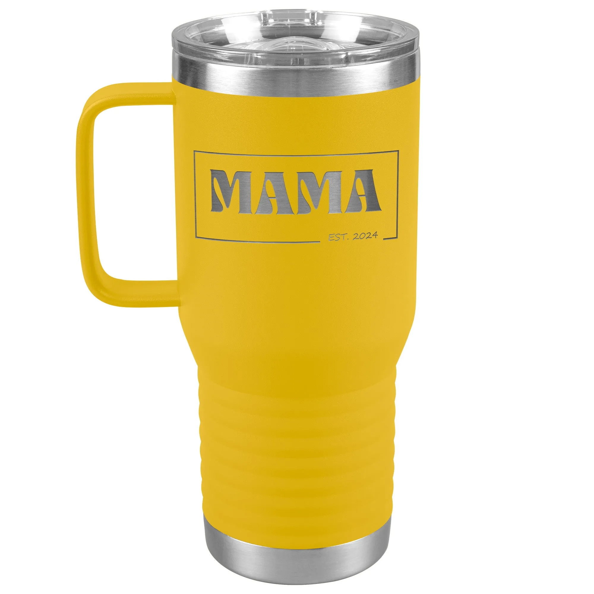 Retro MAMA Personalized Established Year Date Laser Etched 20oz Travel Mug Tumbler with Handle Stainless Steel Vacuum Insulated with Strong Hold Lid