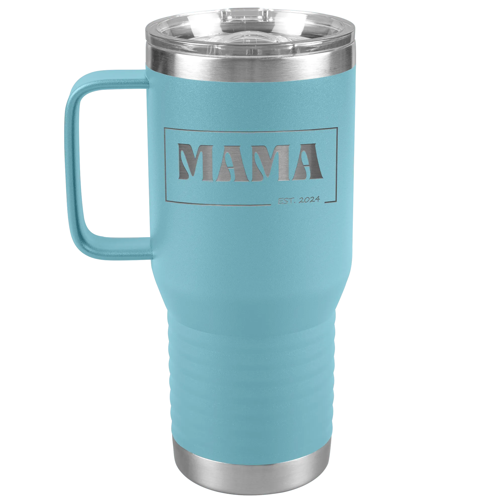 Retro MAMA Personalized Established Year Date Laser Etched 20oz Travel Mug Tumbler with Handle Stainless Steel Vacuum Insulated with Strong Hold Lid