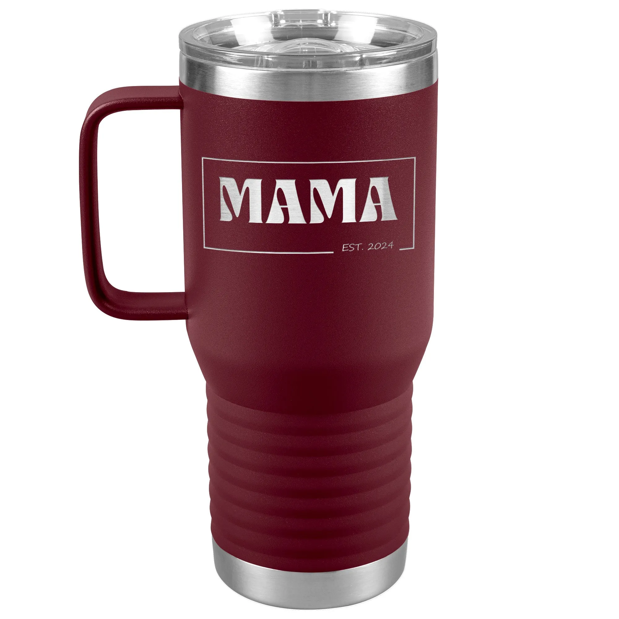 Retro MAMA Personalized Established Year Date Laser Etched 20oz Travel Mug Tumbler with Handle Stainless Steel Vacuum Insulated with Strong Hold Lid