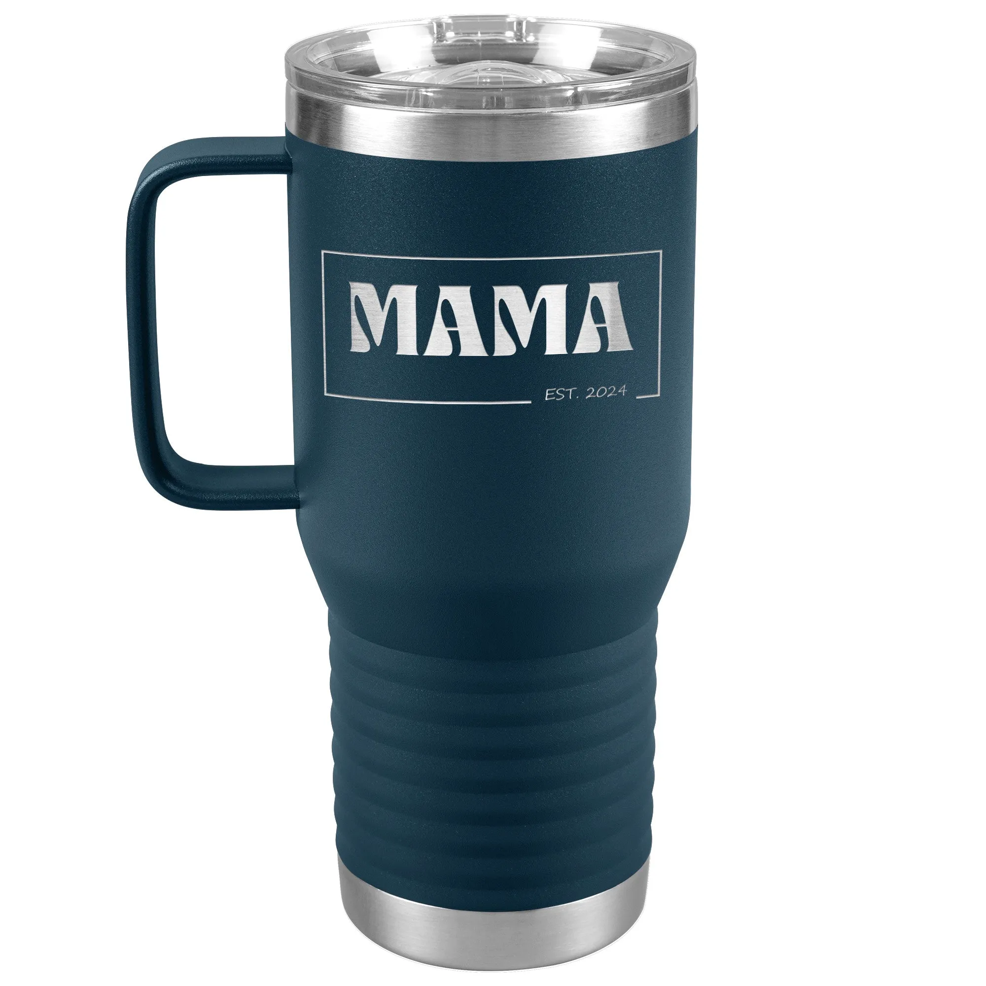 Retro MAMA Personalized Established Year Date Laser Etched 20oz Travel Mug Tumbler with Handle Stainless Steel Vacuum Insulated with Strong Hold Lid