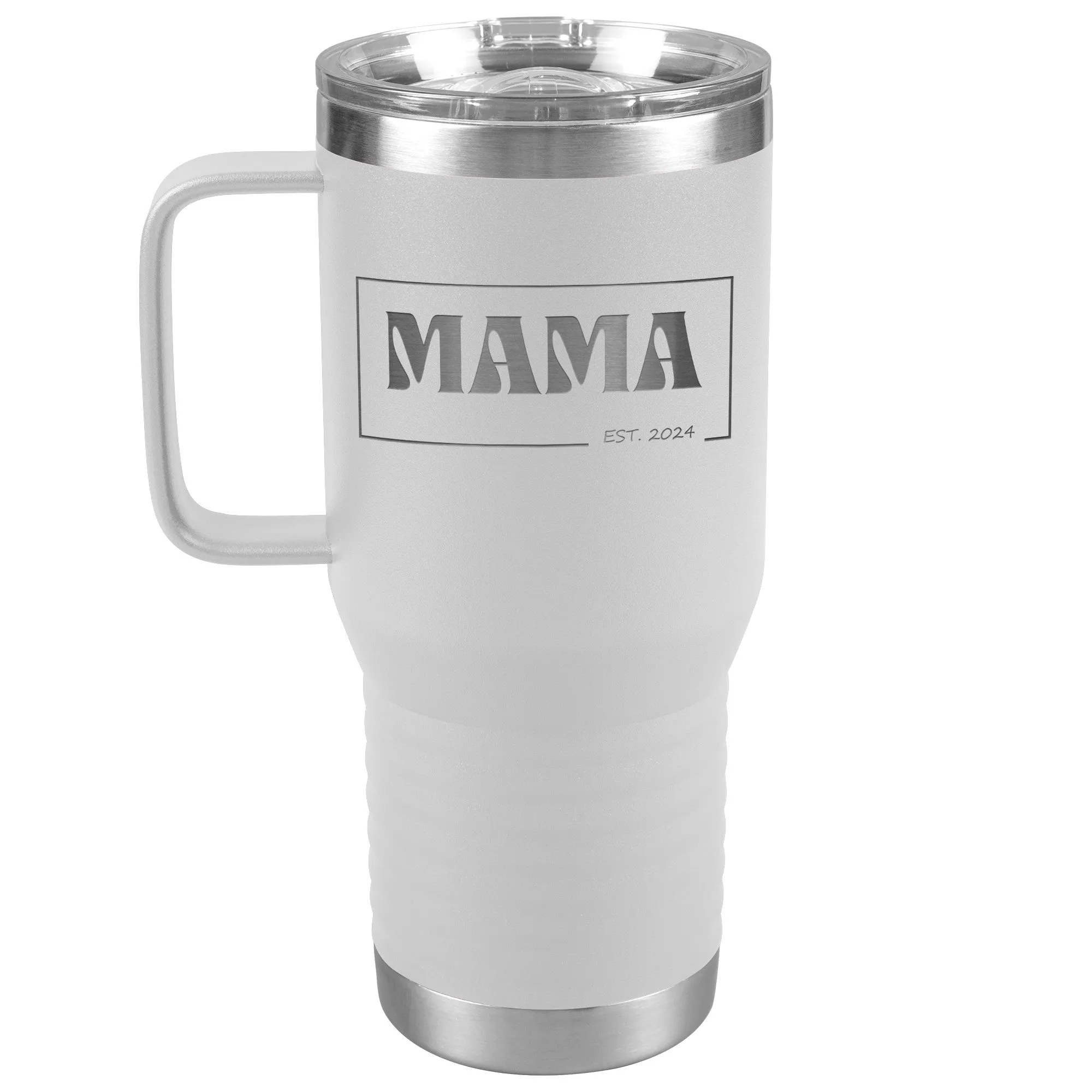 Retro MAMA Personalized Established Year Date Laser Etched 20oz Travel Mug Tumbler with Handle Stainless Steel Vacuum Insulated with Strong Hold Lid