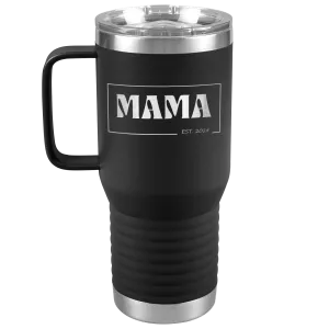 Retro MAMA Personalized Established Year Date Laser Etched 20oz Travel Mug Tumbler with Handle Stainless Steel Vacuum Insulated with Strong Hold Lid