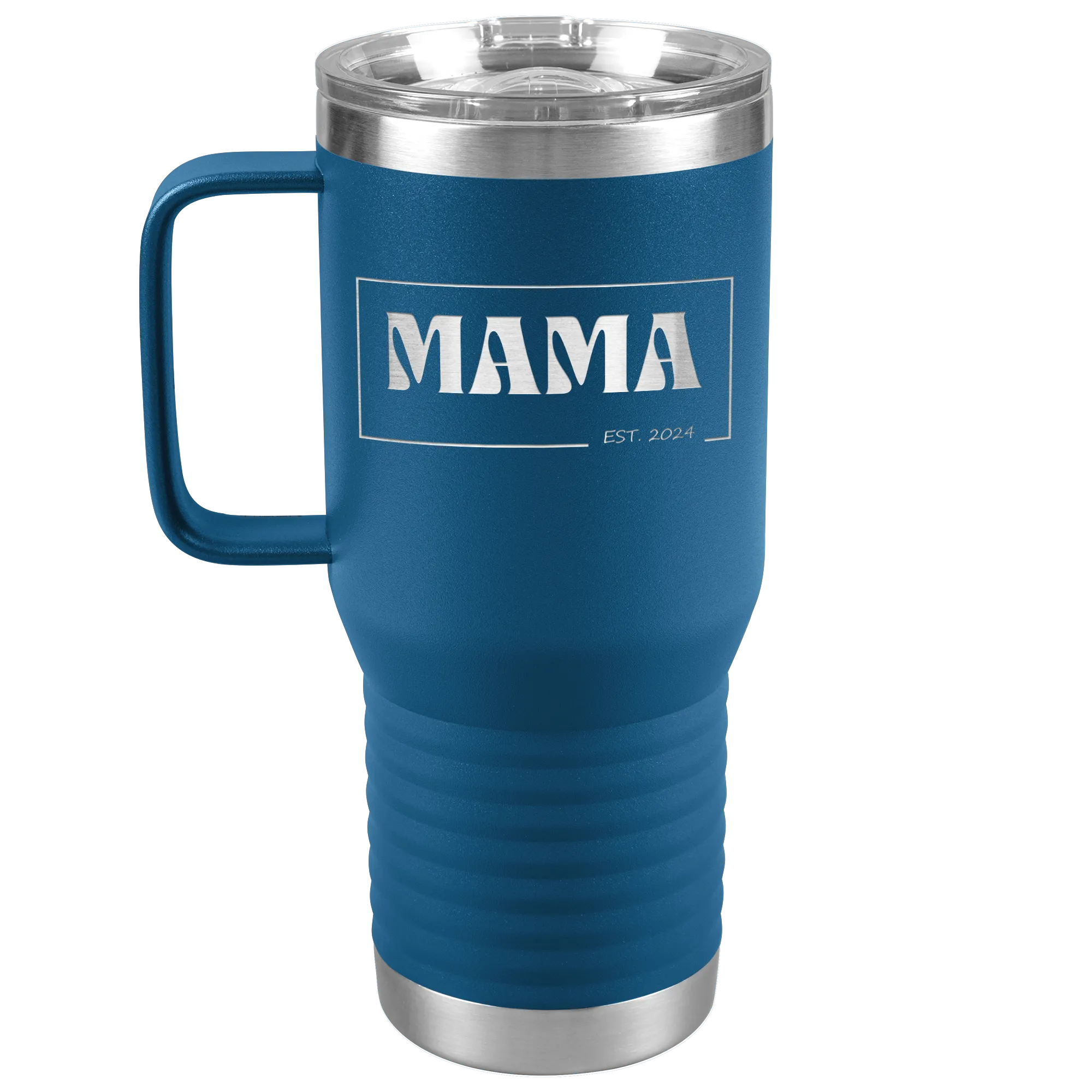 Retro MAMA Personalized Established Year Date Laser Etched 20oz Travel Mug Tumbler with Handle Stainless Steel Vacuum Insulated with Strong Hold Lid