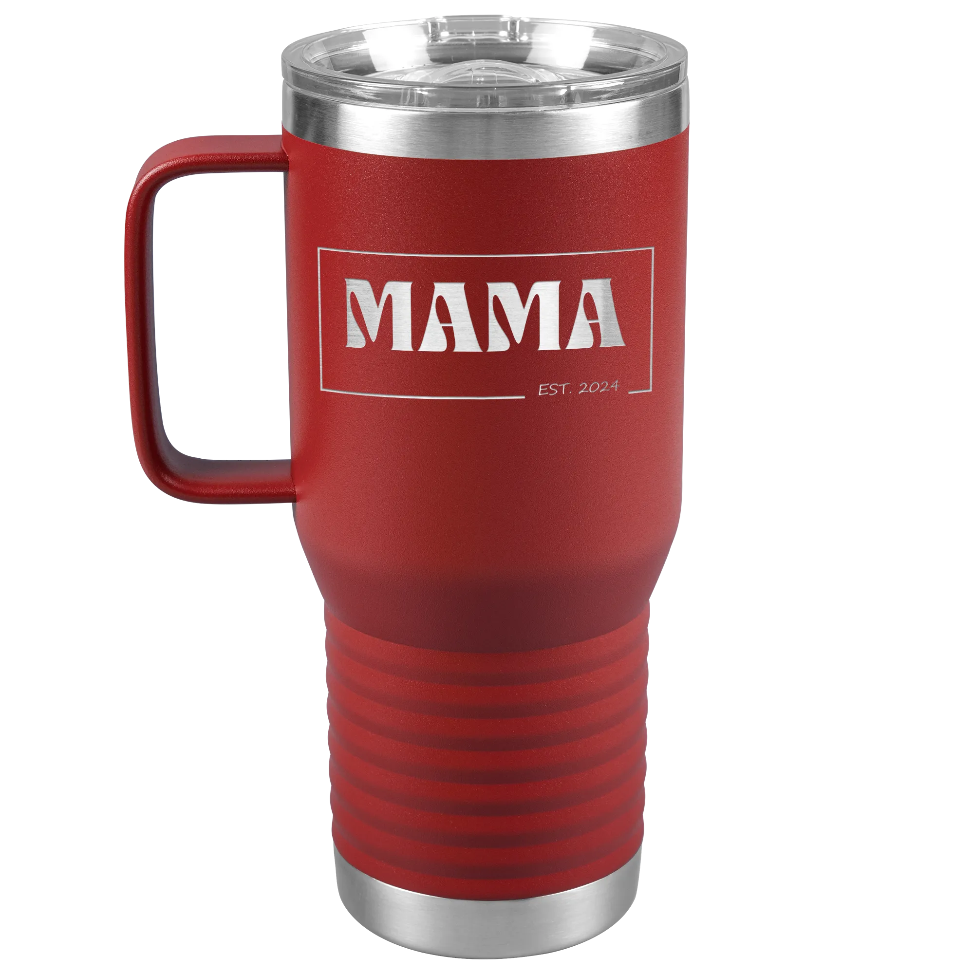 Retro MAMA Personalized Established Year Date Laser Etched 20oz Travel Mug Tumbler with Handle Stainless Steel Vacuum Insulated with Strong Hold Lid