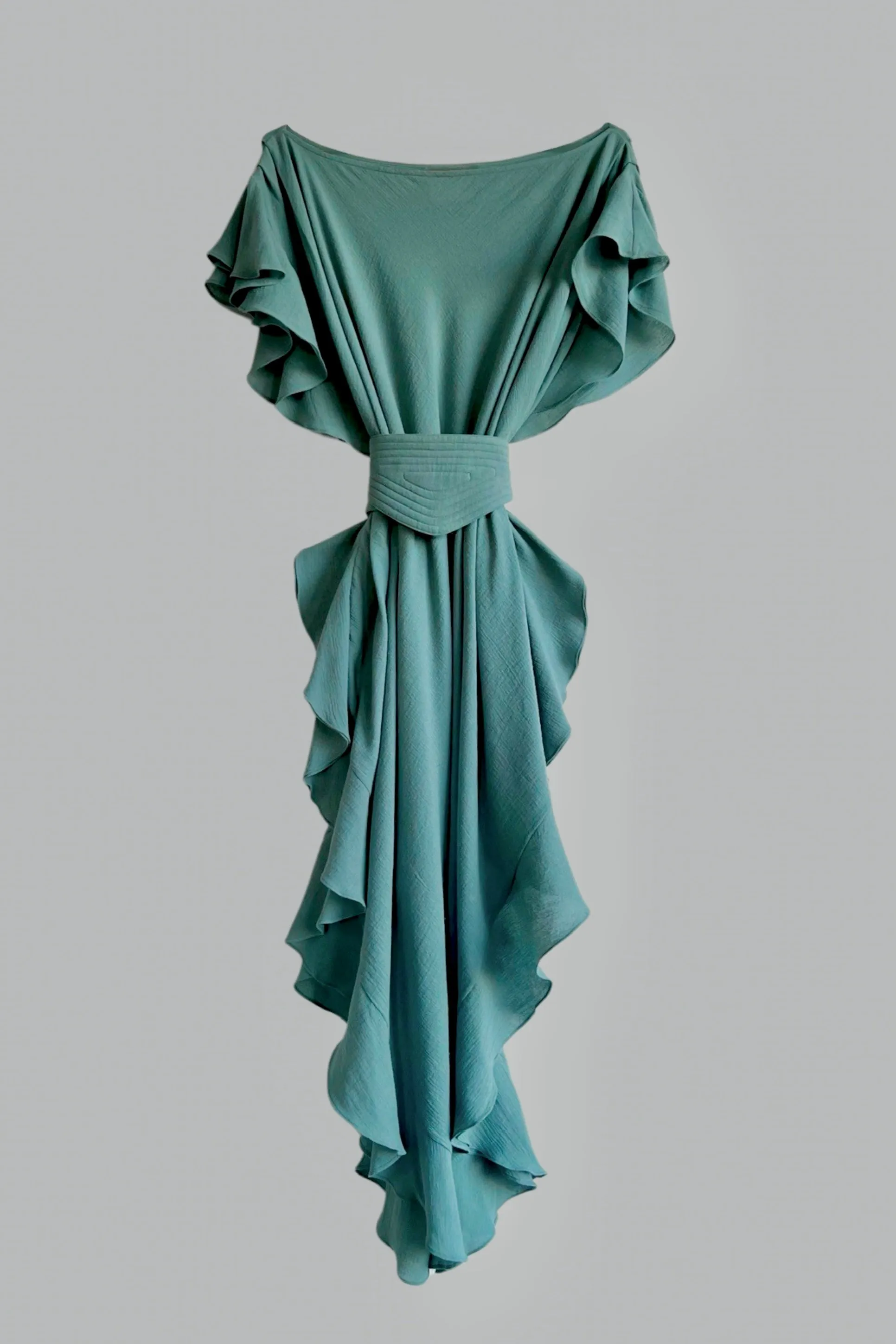 Ruffle Kaftan with Half Moon belt Jade {Made to Order}