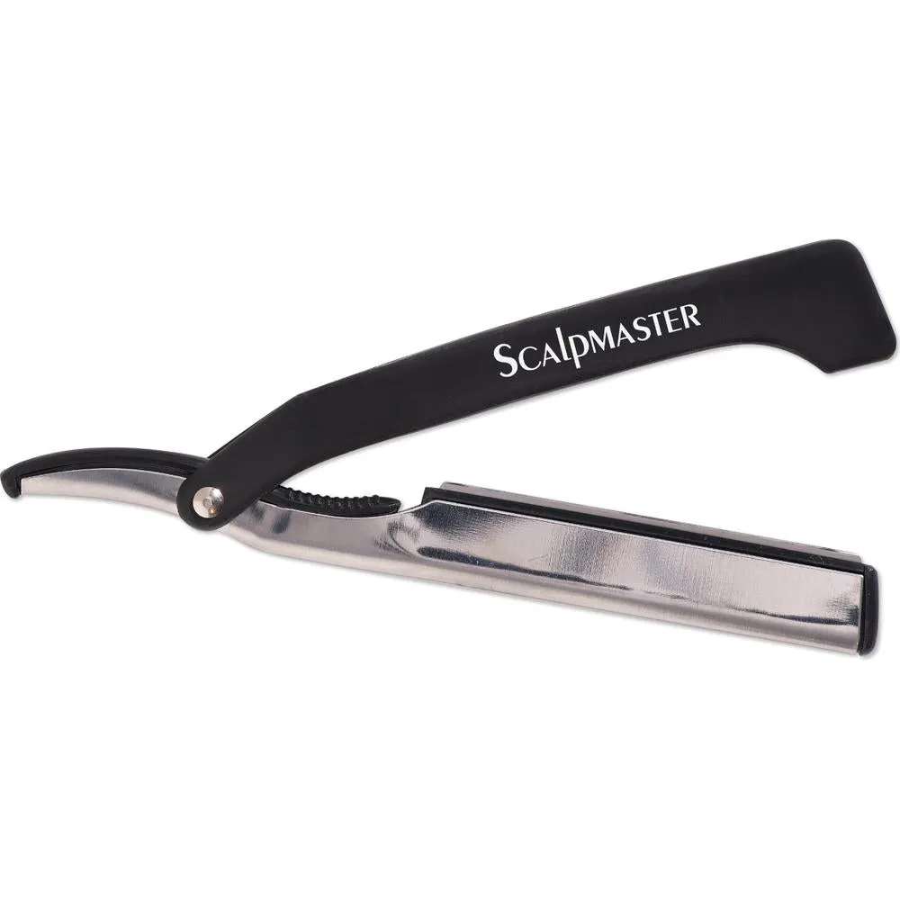 Scalpmaster - Straight Razor with Rubber Grip Handle - Includes a Plastic Carrying Case