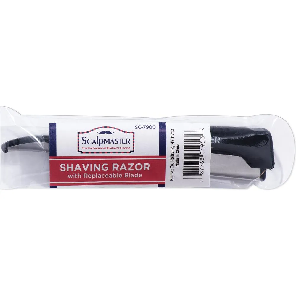 Scalpmaster - Straight Razor with Rubber Grip Handle - Includes a Plastic Carrying Case