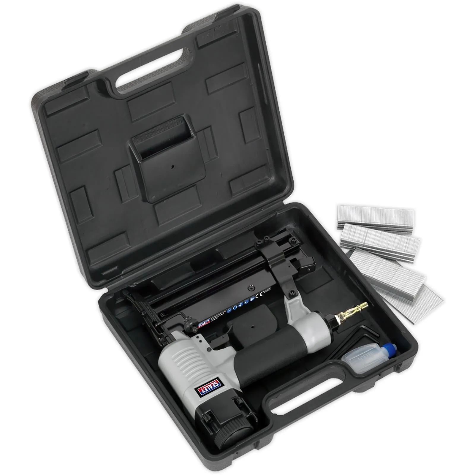 Sealey Air Nail Staple Gun 10-50mm Nails 10-40mm Staples Capacity Nailer Stapler