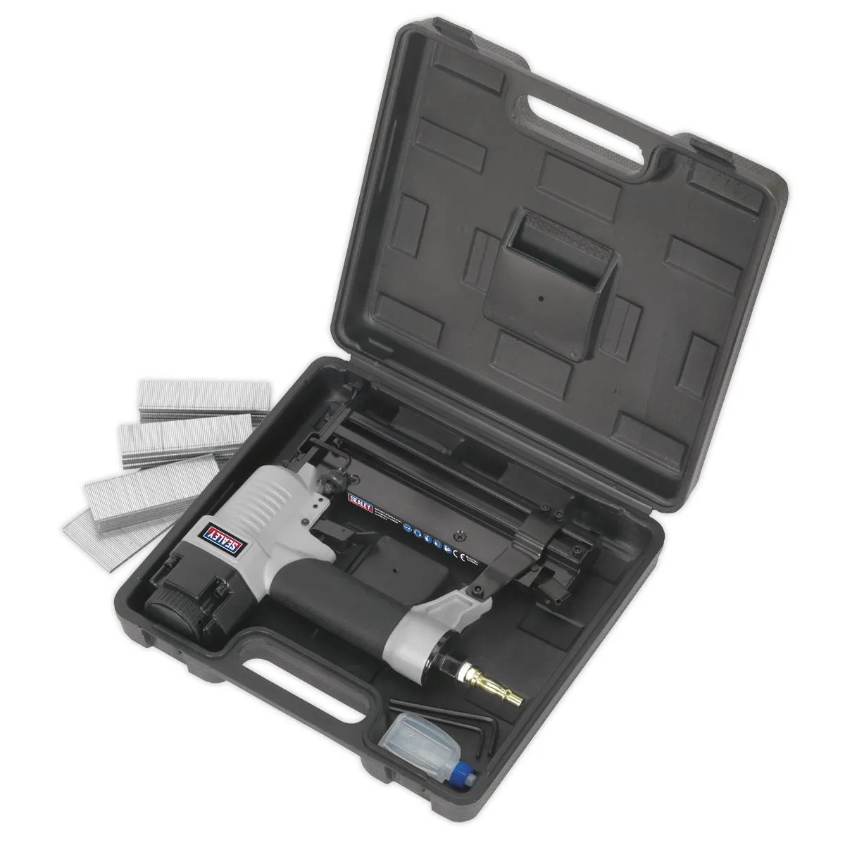 Sealey Air Nail Staple Gun 10-50mm Nails 10-40mm Staples Capacity Nailer Stapler