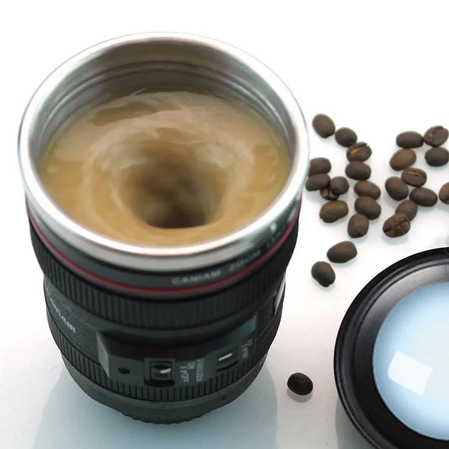 Self Stirring Camera Lens Mug