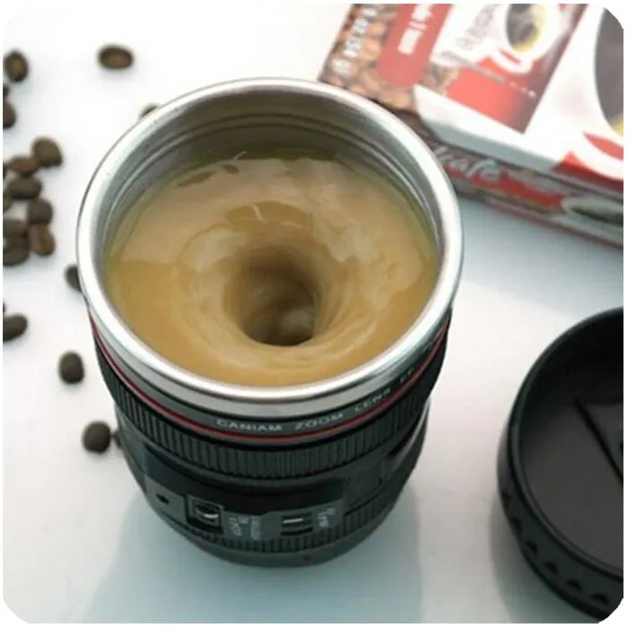 Self Stirring Camera Lens Mug