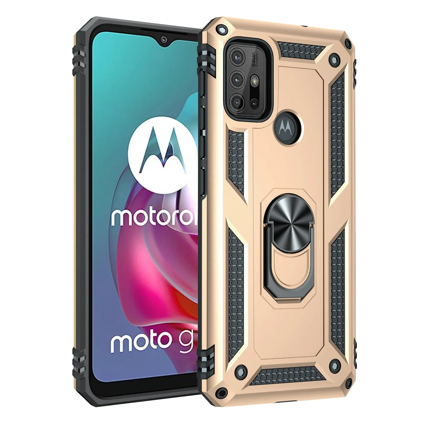 Shockproof Heavy-Duty Armor Case For Motorola With Magnetic Ring Kickstand