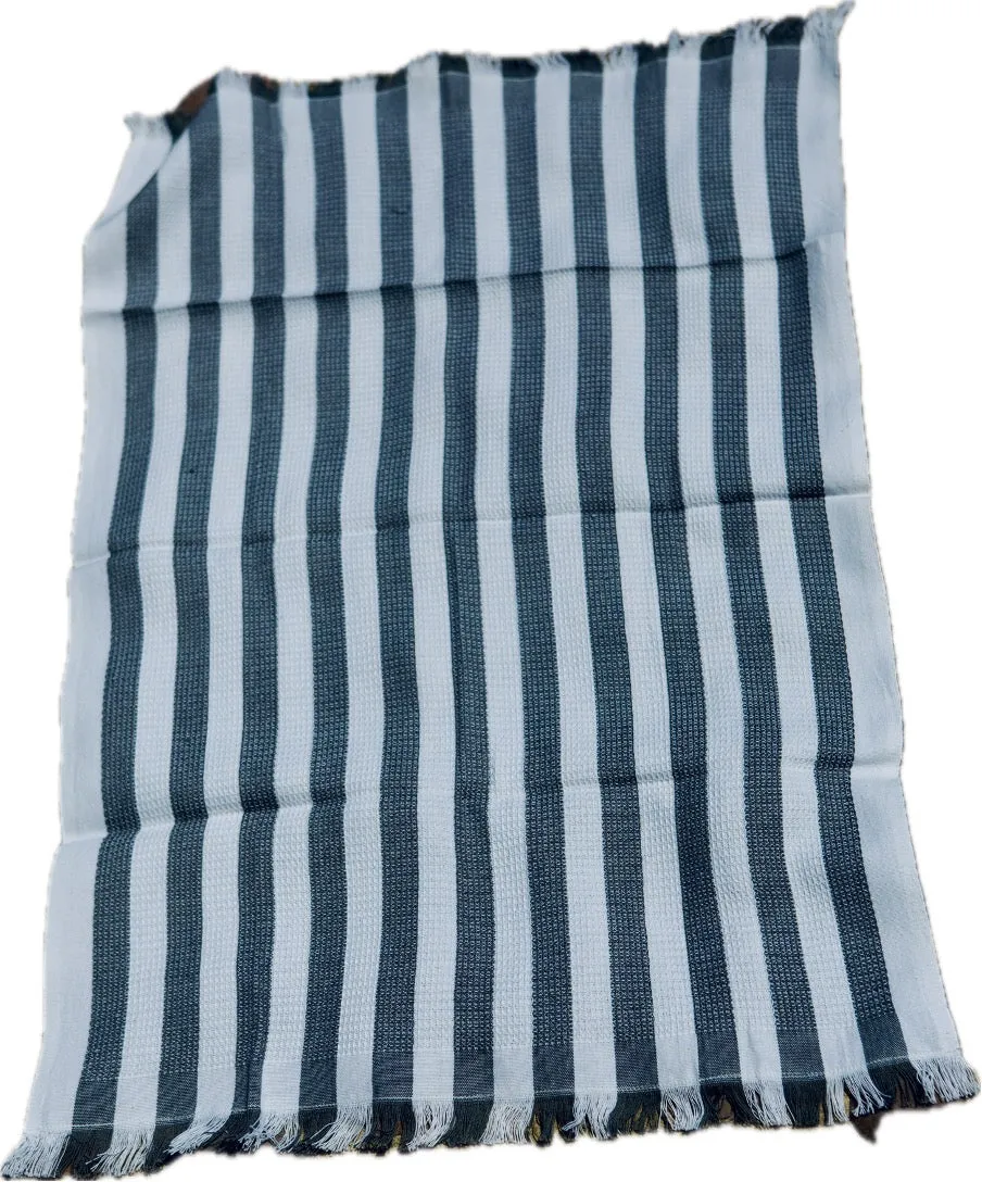 Small Waffle Weave Towel - Grey and White Stripes