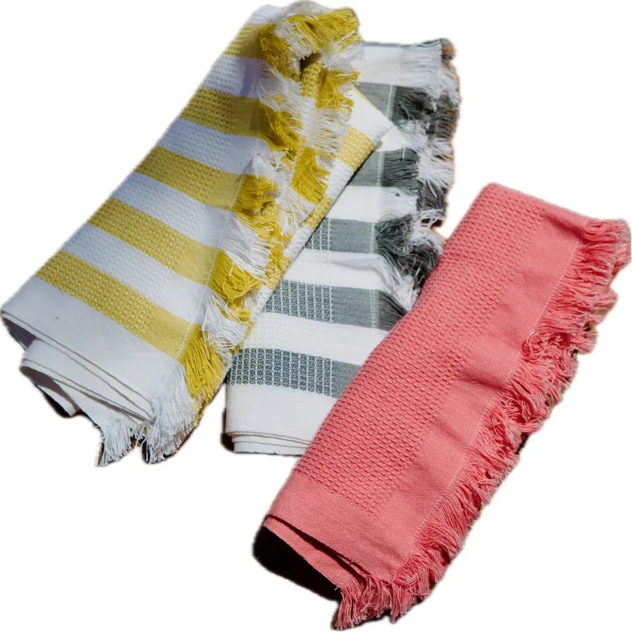 Small Waffle Weave Towel - Grey and White Stripes