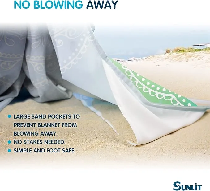 Sunlit Silky Soft 106"x81" Boho Sand Proof Beach Blanket Sand Proof Mat with Corner Pockets and Mesh Bag for Beach Party, Travel, Camping and Outdoor Music Festival, Blue Violet Sea Green Mandala