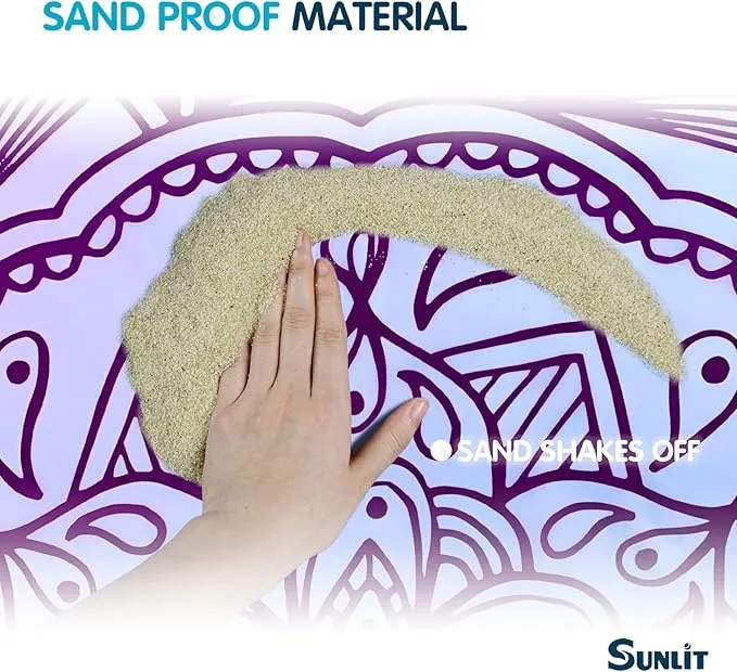 Sunlit Silky Soft 106"x81" Boho Sand Proof Beach Blanket Sand Proof Mat with Corner Pockets and Mesh Bag for Beach Party, Travel, Camping and Outdoor Music Festival, Purple Lines Pink Mandala