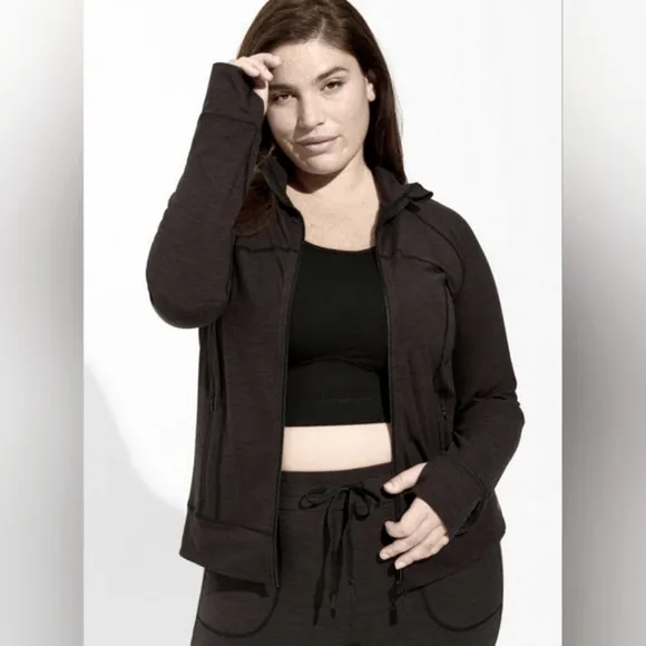 Torrid Black Happy Camper Space Dye Performance Jersey Full Zip Jacket S…