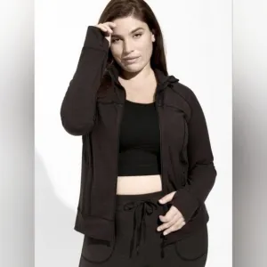 Torrid Black Happy Camper Space Dye Performance Jersey Full Zip Jacket S…