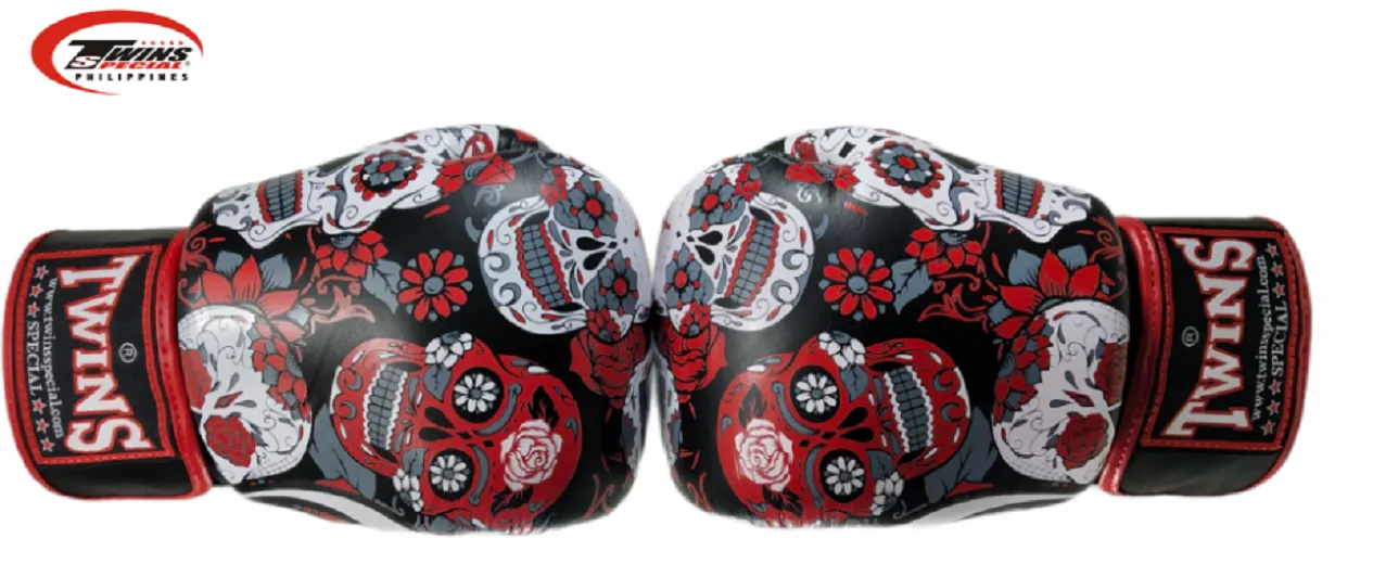 Twins Special Boxing Gloves Muerto Skull [Black/Red]