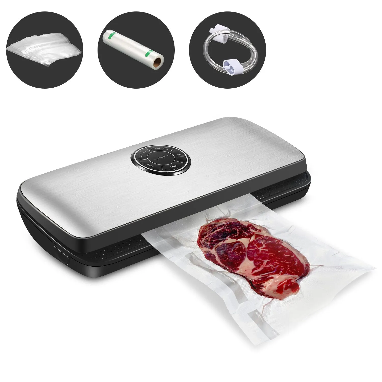 Vacuum Sealer Machine, AQV Automatic Vacuum Sealing System, Dry & Moist Mode for Food Preservation & Sous Vide Cooking, 110W Commercial Food Saver & Storage with Starter Kit (1 Roll & 5 Bags)