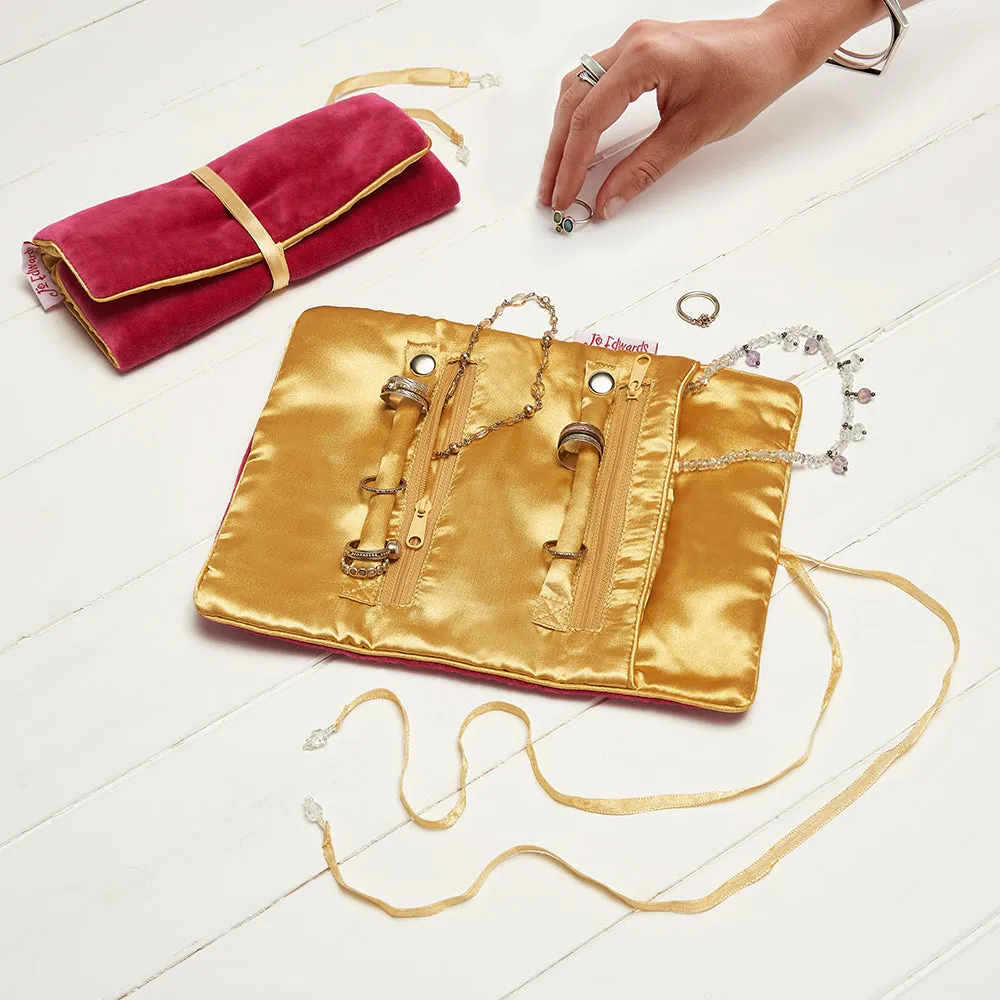VELVET JEWELRY ROLL - ROSE