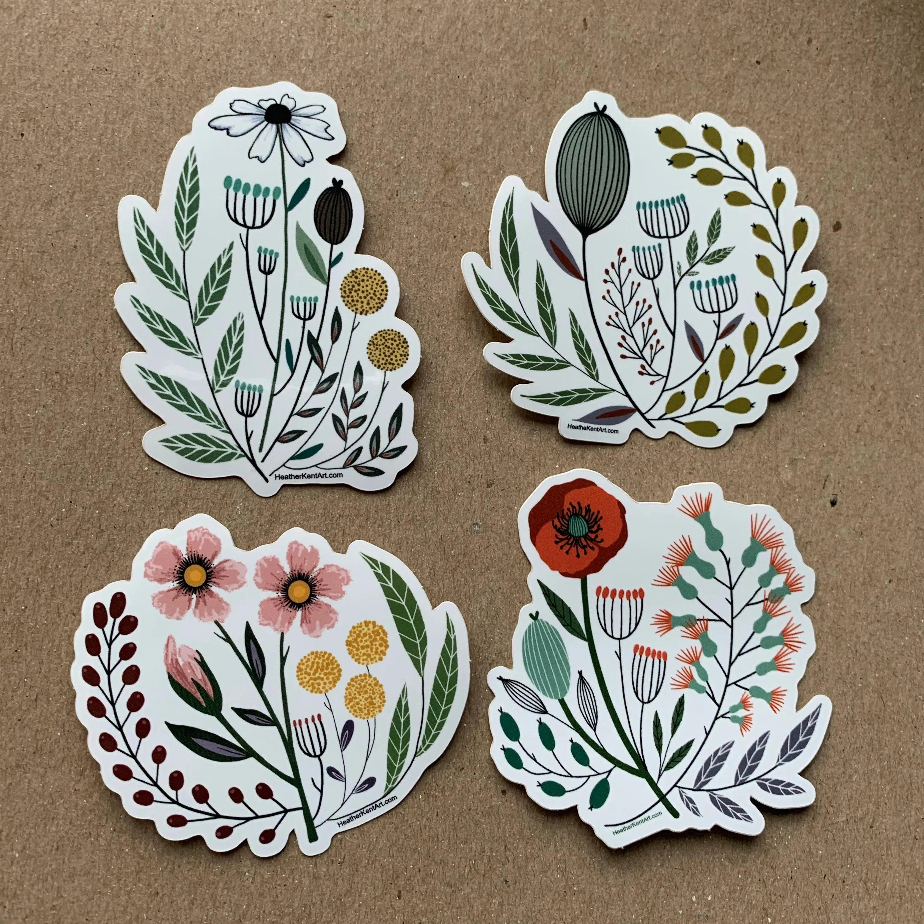 Vintage Florals, Wildflower Garden, Vinyl Sticker, 3 inch, FREE SHIPPING
