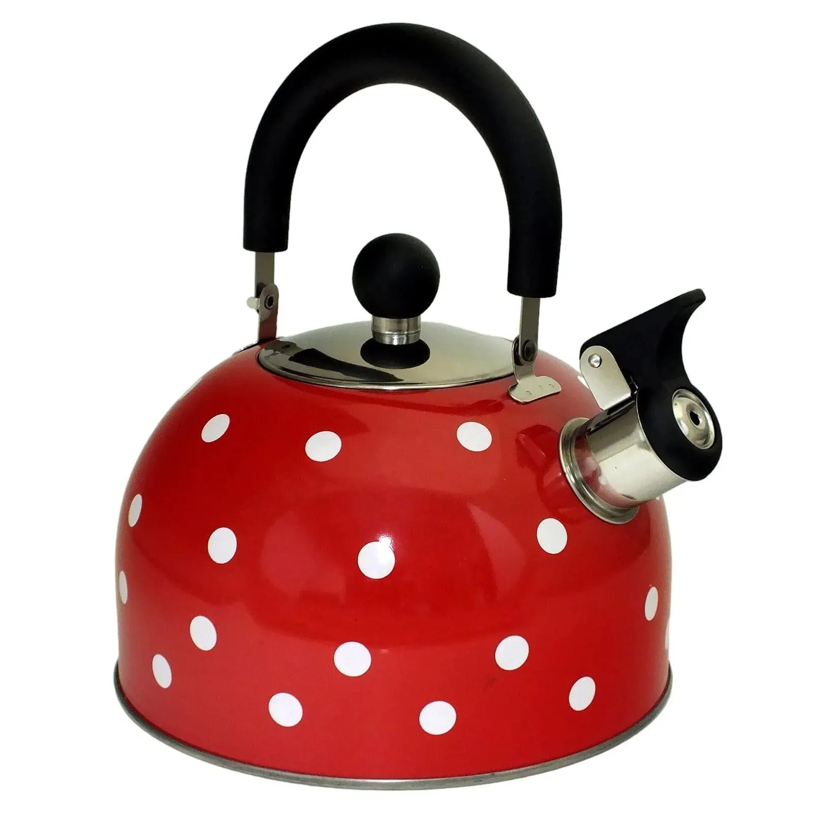 Voche 2.5 Litre Stainless Steel Whistling Stovetop Kettle | Red with White Polka Dots