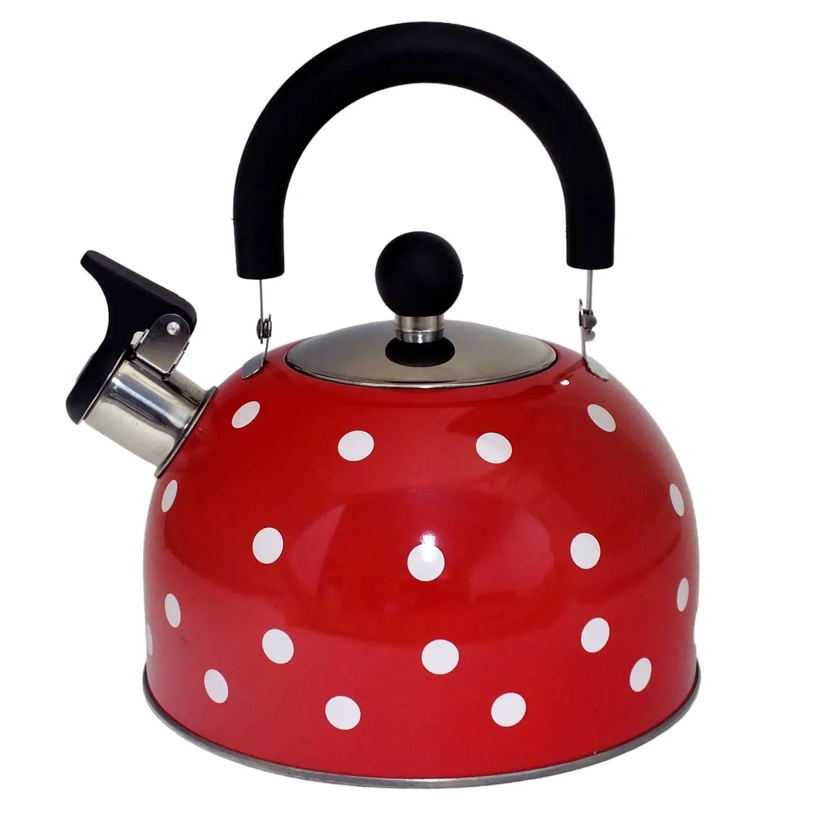 Voche 2.5 Litre Stainless Steel Whistling Stovetop Kettle | Red with White Polka Dots