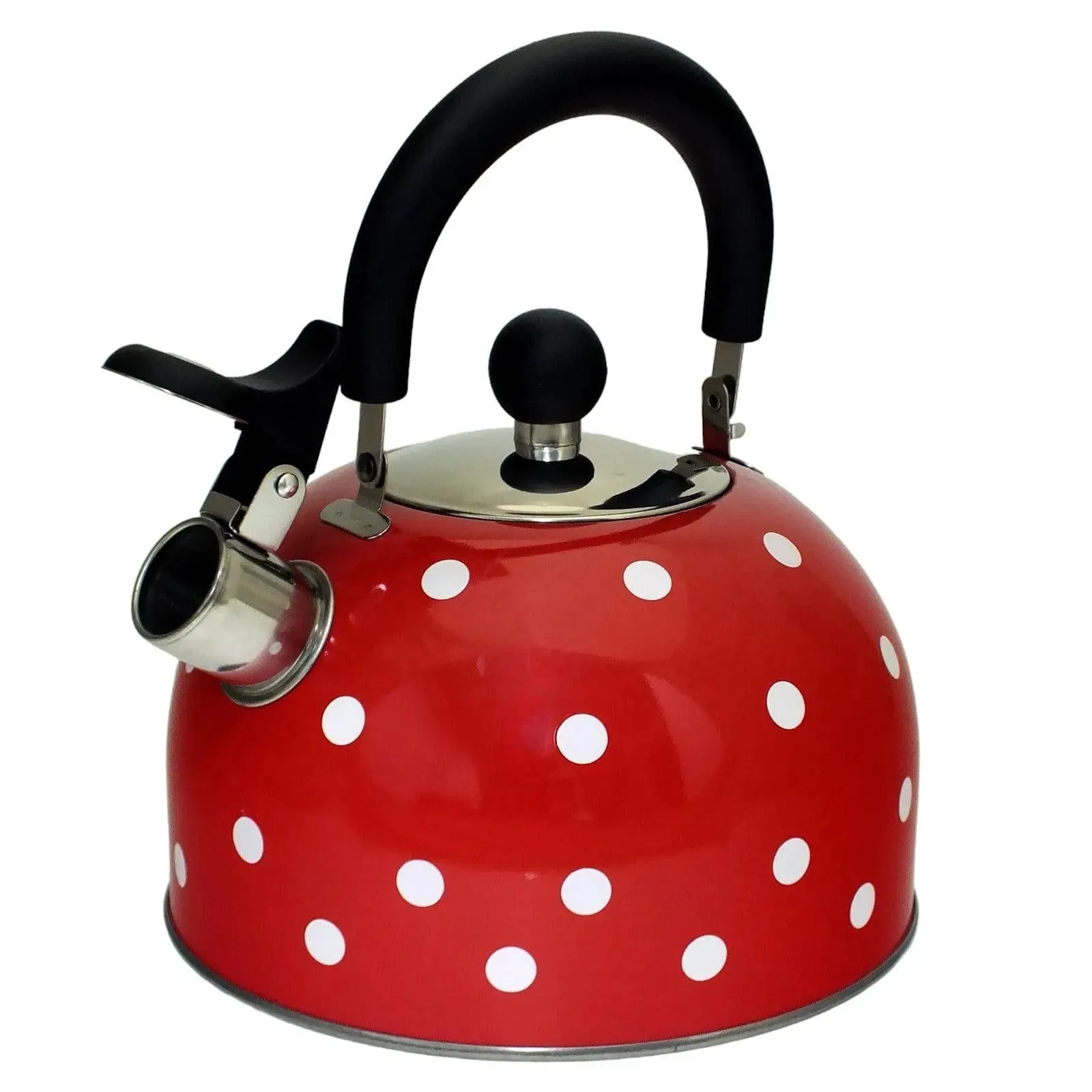 Voche 2.5 Litre Stainless Steel Whistling Stovetop Kettle | Red with White Polka Dots