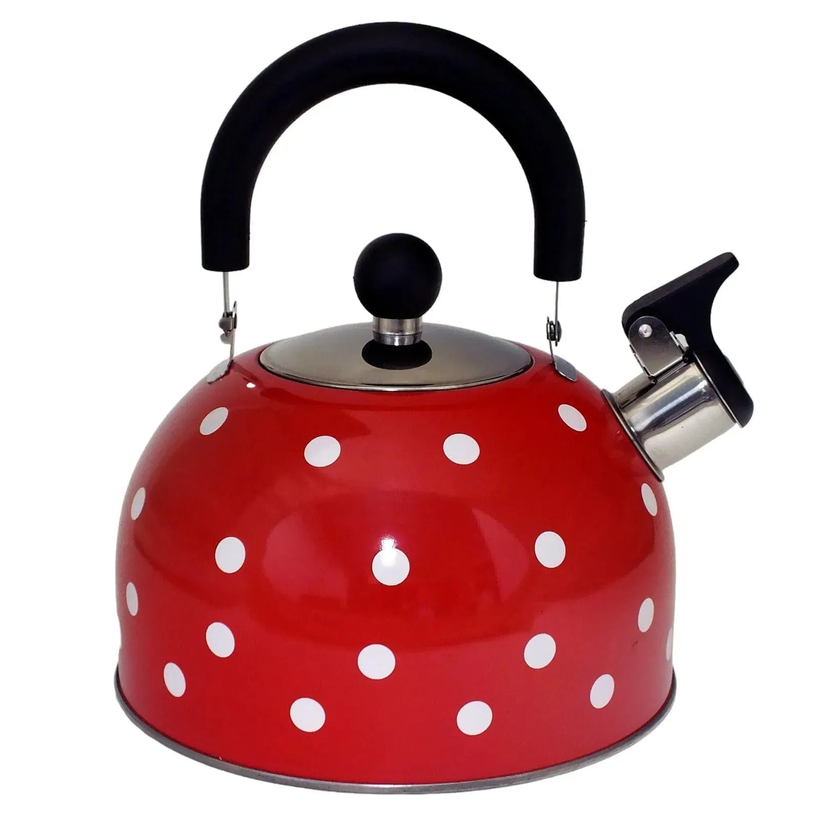 Voche 2.5 Litre Stainless Steel Whistling Stovetop Kettle | Red with White Polka Dots