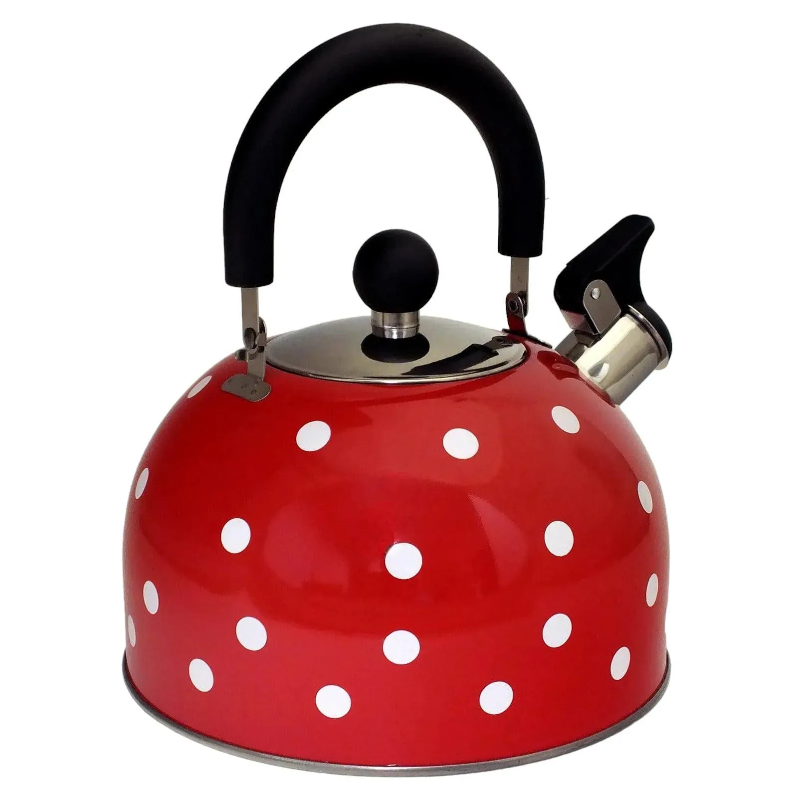 Voche 2.5 Litre Stainless Steel Whistling Stovetop Kettle | Red with White Polka Dots