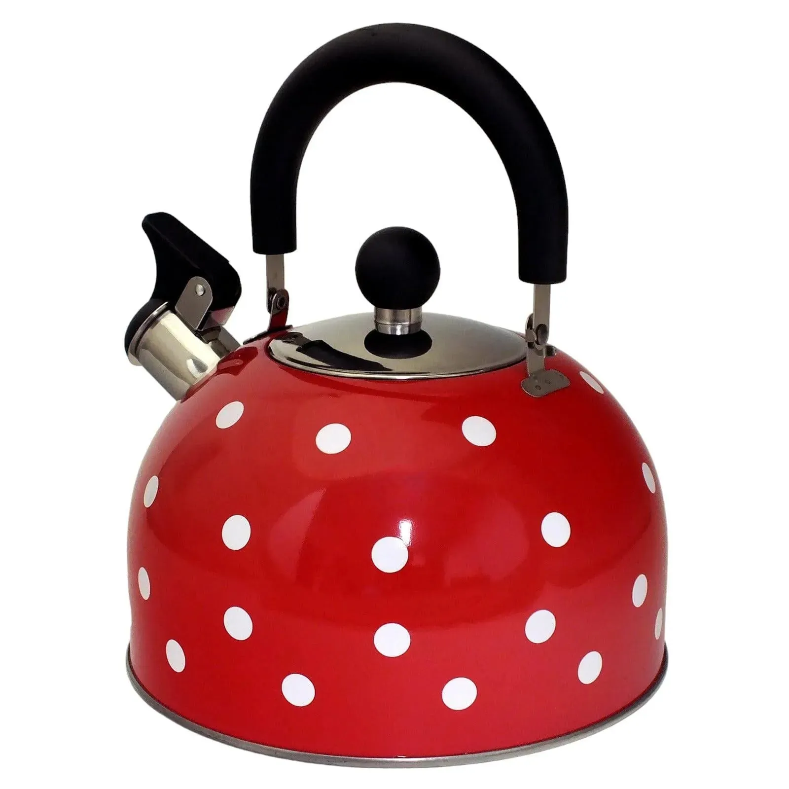 Voche 2.5 Litre Stainless Steel Whistling Stovetop Kettle | Red with White Polka Dots
