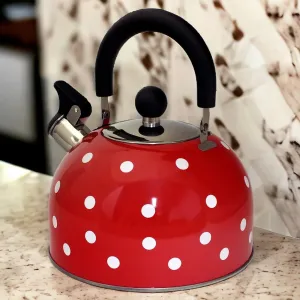 Voche 2.5 Litre Stainless Steel Whistling Stovetop Kettle | Red with White Polka Dots