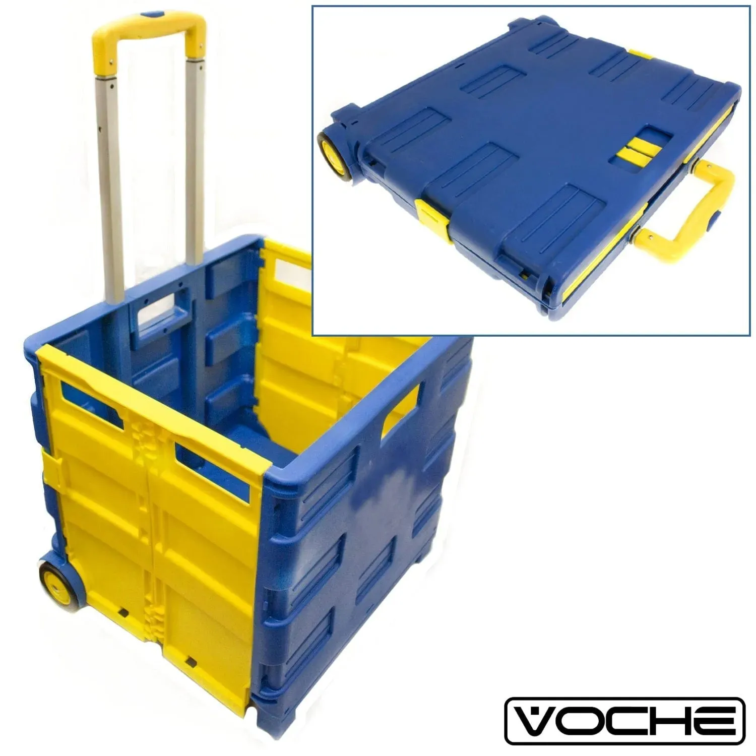 VOCHE® FOLDING SHOPPING TROLLEY CART FOLDABLE CAR BOOT STORAGE BOX 40KG CAPACITY