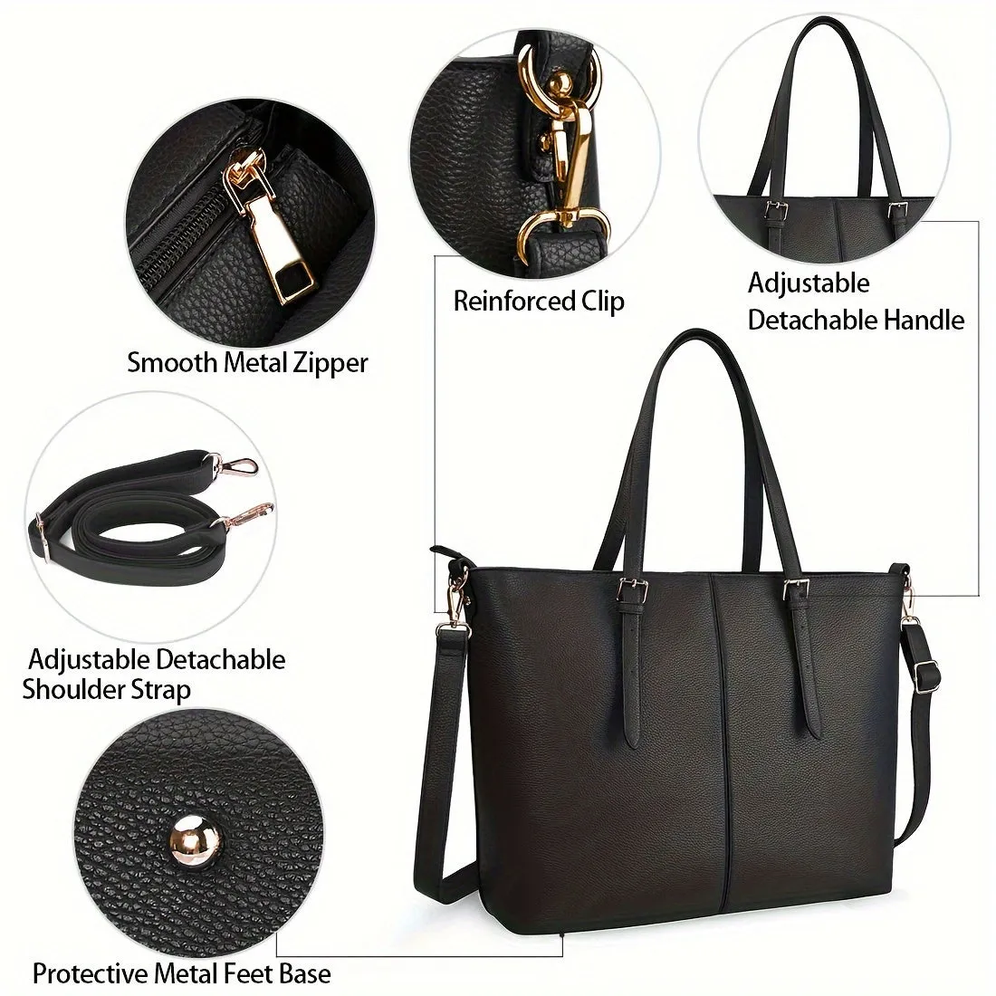 Waterproof Lightweight Laptop Tote Bag for Women - PU Leather Briefcase