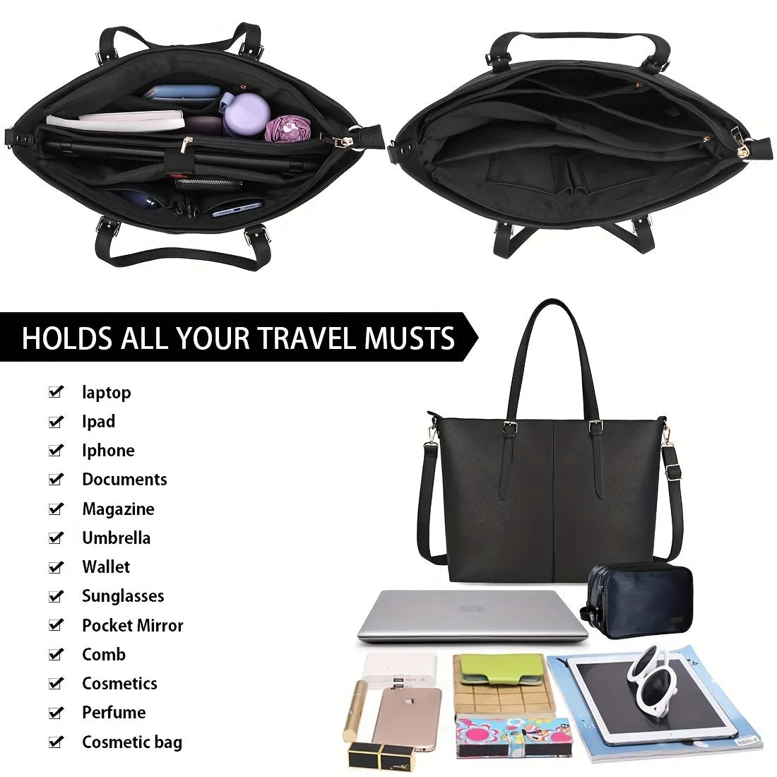 Waterproof Lightweight Laptop Tote Bag for Women - PU Leather Briefcase