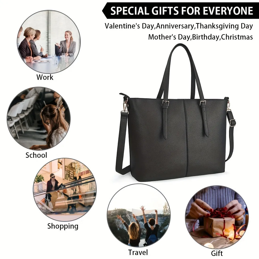 Waterproof Lightweight Laptop Tote Bag for Women - PU Leather Briefcase