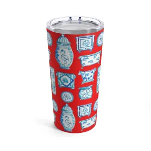 When Blue and White Met the Tropics red Tumbler 20oz
