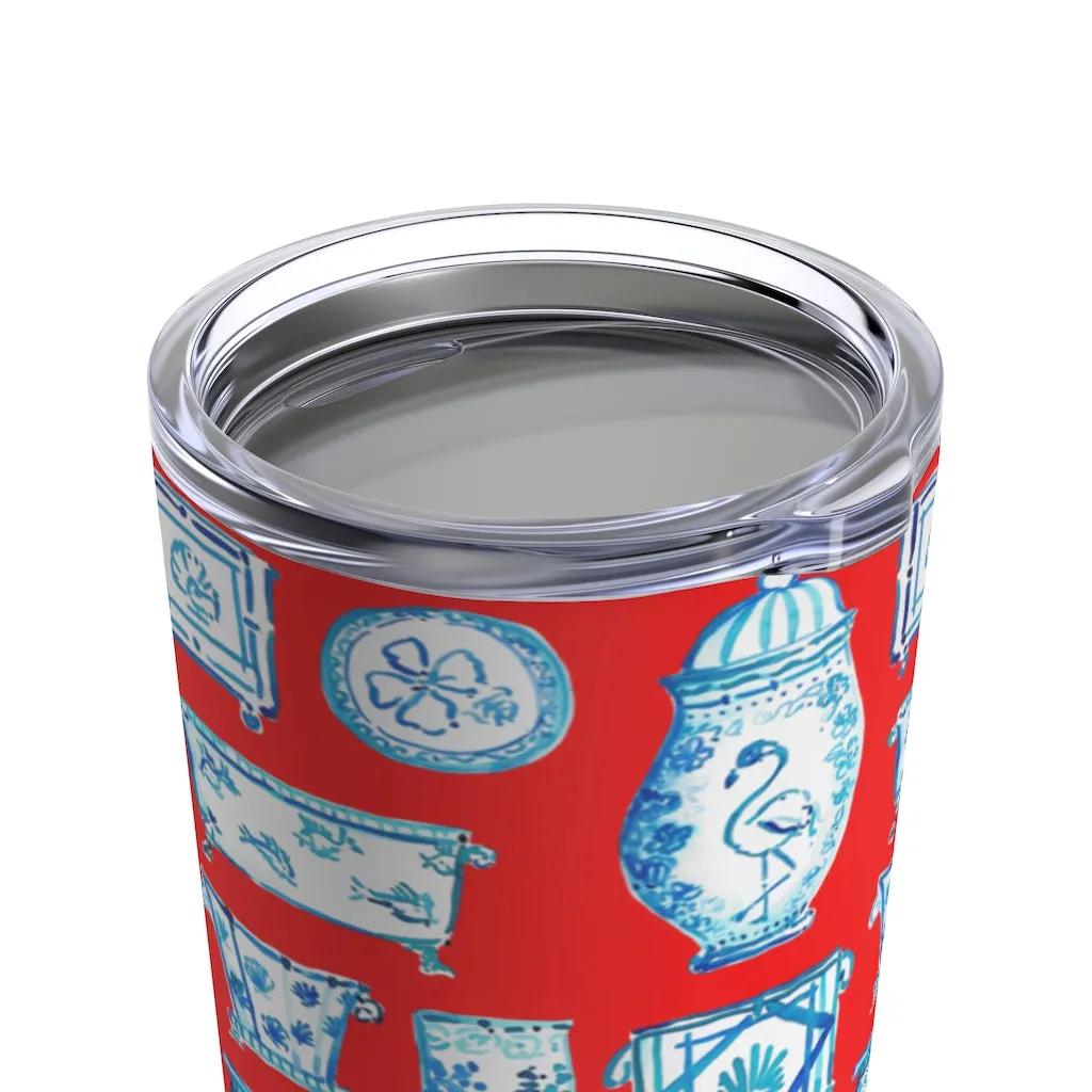 When Blue and White Met the Tropics red Tumbler 20oz