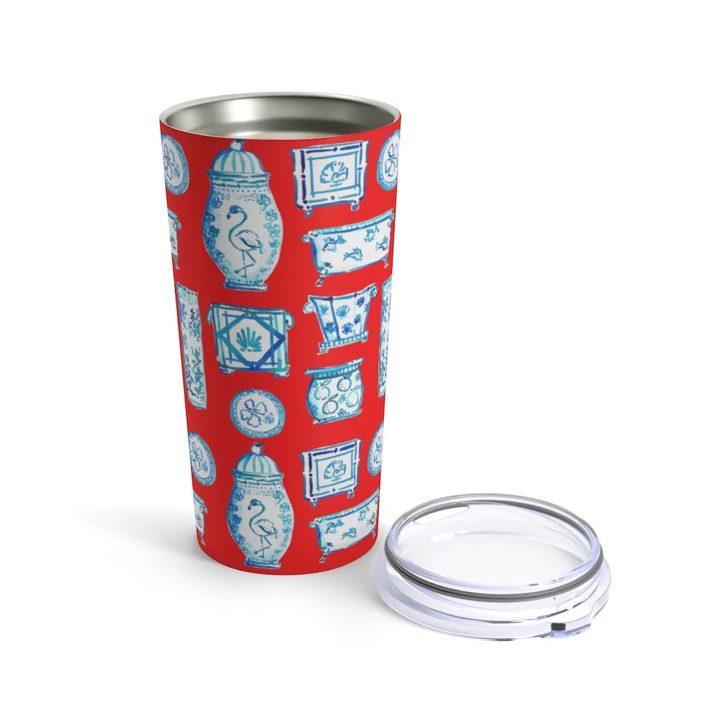 When Blue and White Met the Tropics red Tumbler 20oz
