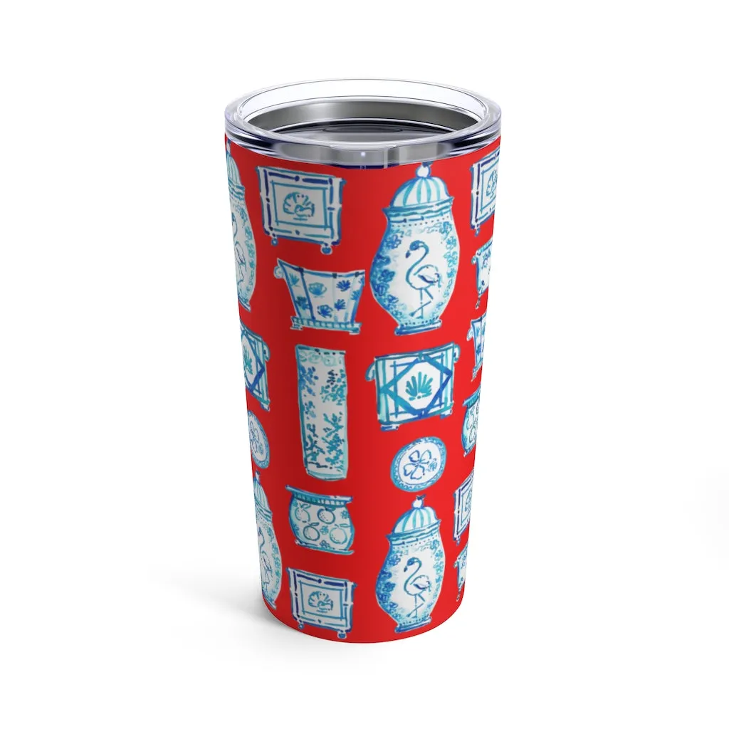 When Blue and White Met the Tropics red Tumbler 20oz
