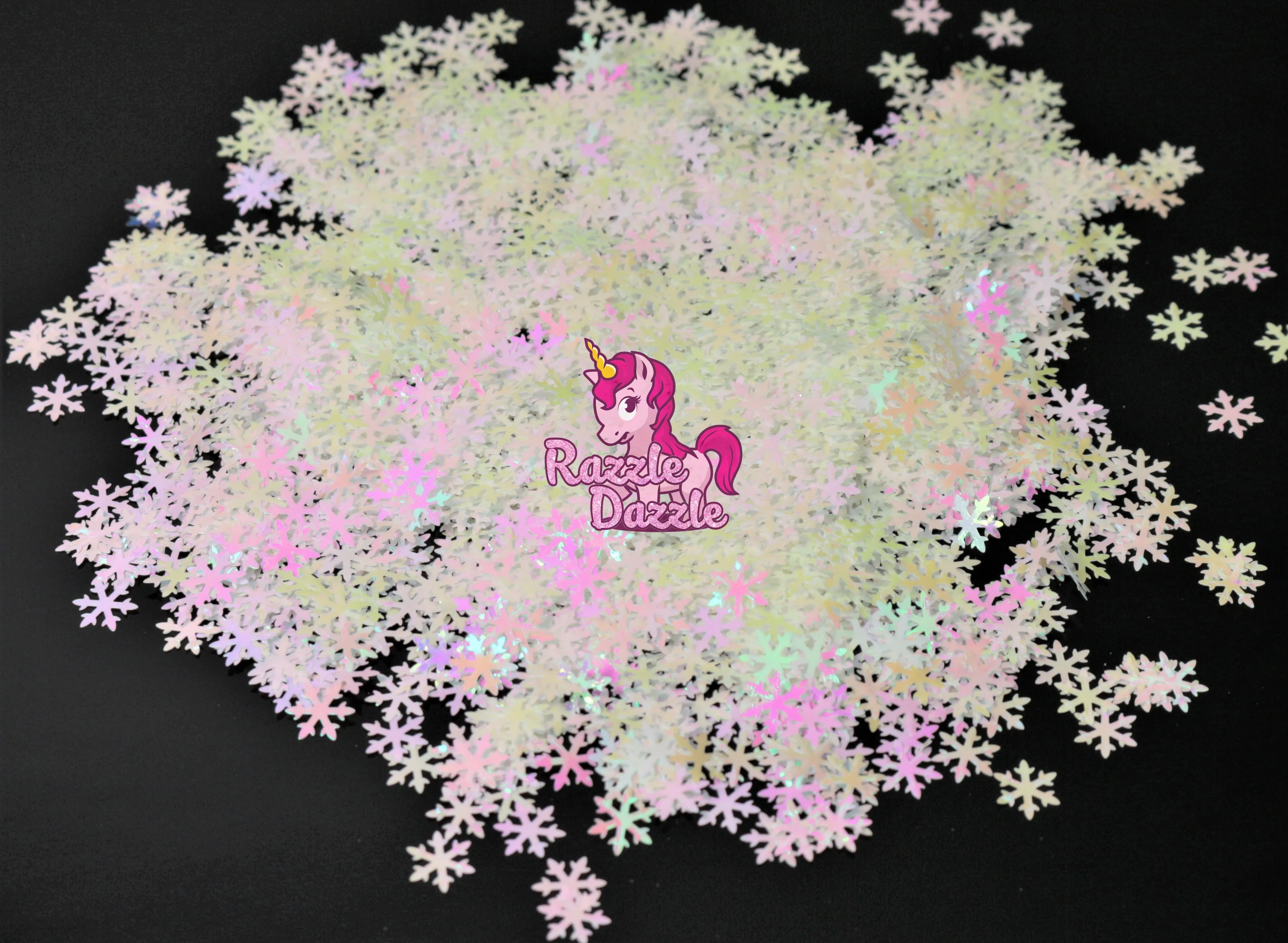 White and Pink Iridescent Snowflakes