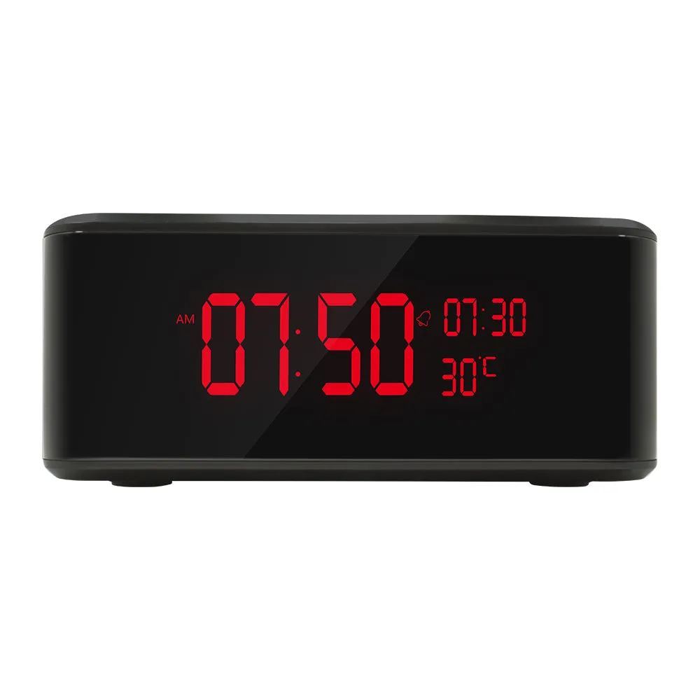 Wireless Wi-FI Spy Camera 1080p Video Recorder Alarm Clock / Bluetooth Speaker / Wireless Phone Charger