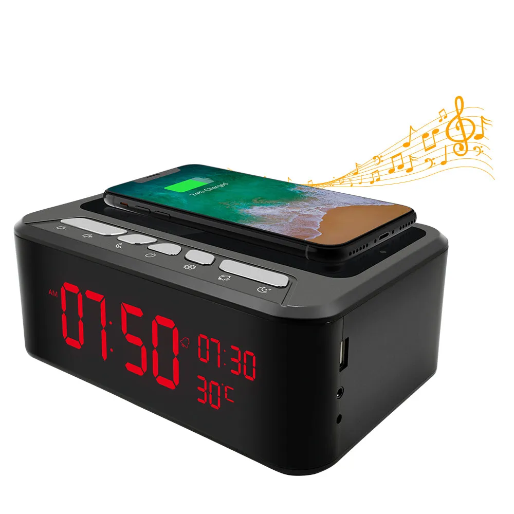 Wireless Wi-FI Spy Camera 1080p Video Recorder Alarm Clock / Bluetooth Speaker / Wireless Phone Charger