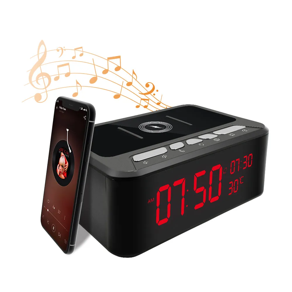 Wireless Wi-FI Spy Camera 1080p Video Recorder Alarm Clock / Bluetooth Speaker / Wireless Phone Charger