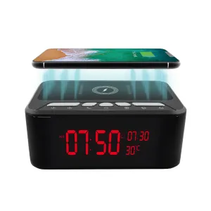 Wireless Wi-FI Spy Camera 1080p Video Recorder Alarm Clock / Bluetooth Speaker / Wireless Phone Charger